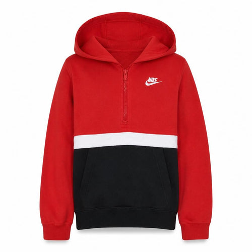 Nike Boys Red Colourblock XL Fleece Pullover Hoodie with 1/4 Zip