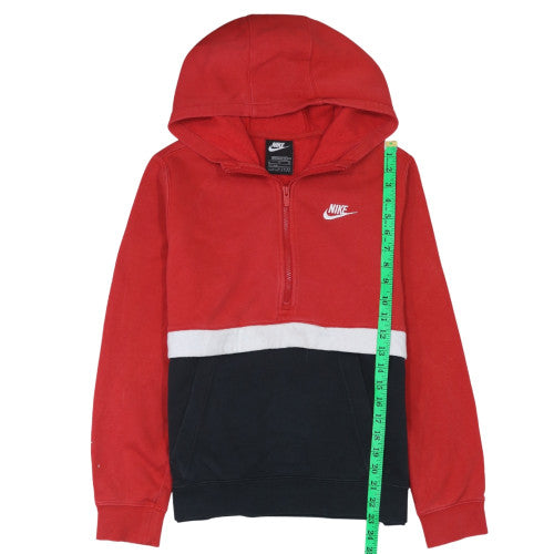 Nike Boys Red Colourblock XL Fleece Pullover Hoodie with 1/4 Zip
