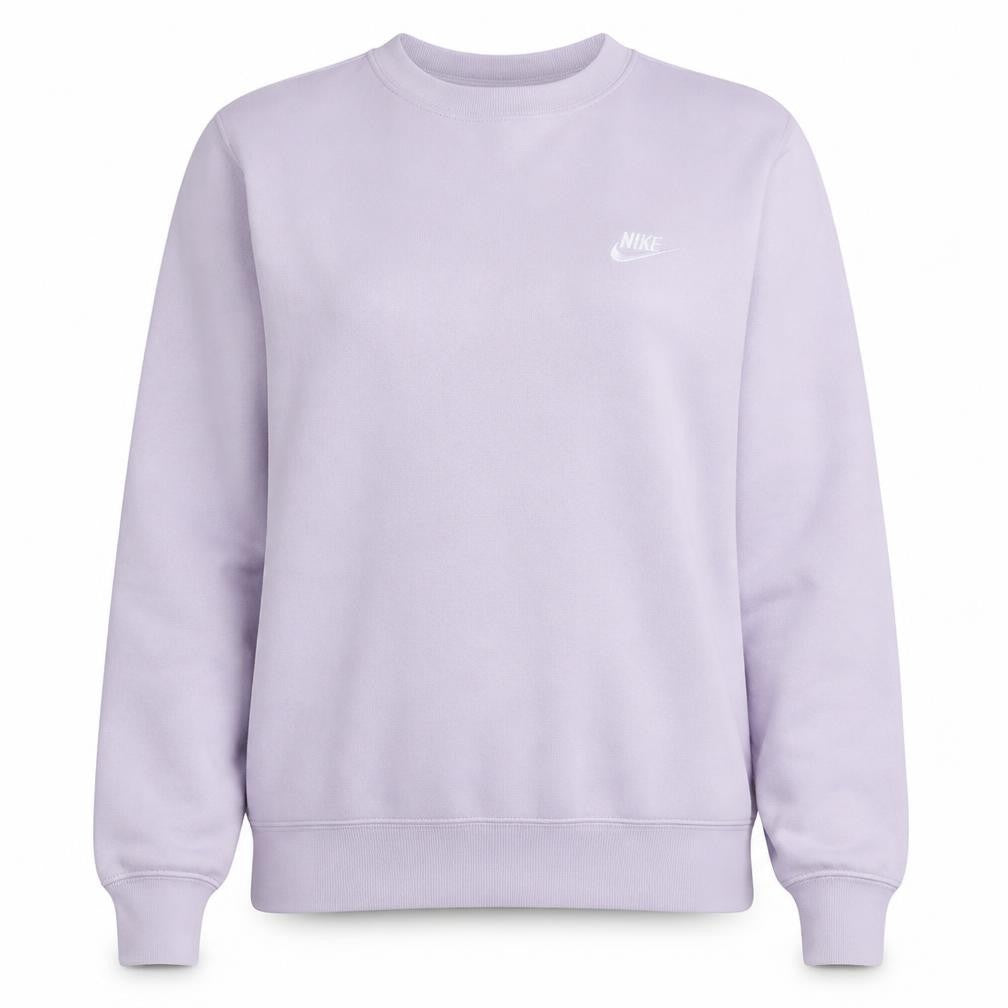 Front view of Nike women’s lilac crew neck pullover sweatshirt, size M