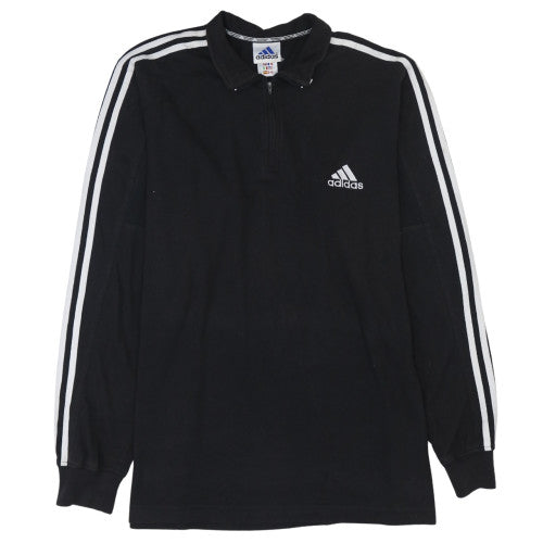 Adidas Men Black L 1/4 Zip Collared Sports Sweatshirt Vintage