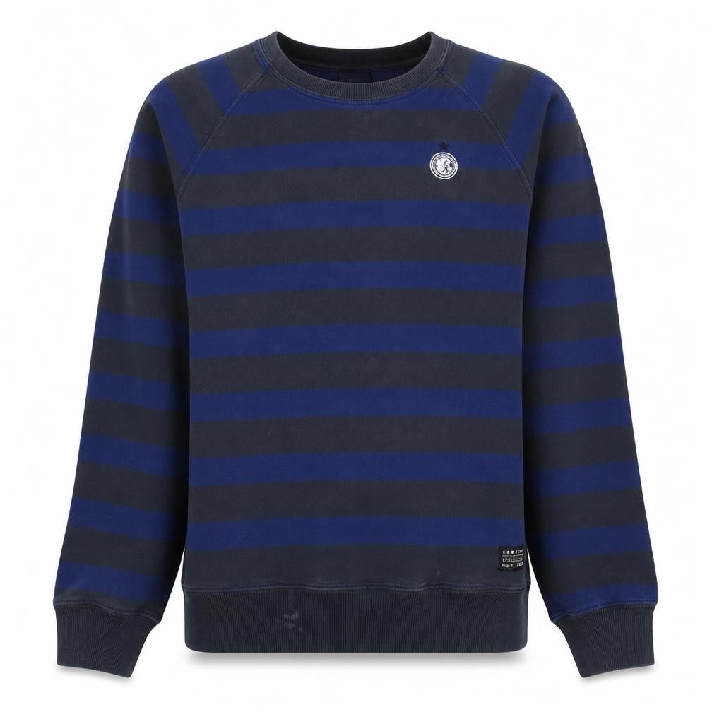 Front view of Nike Men's Blue Striped Crew Neck Pullover Sweatshirt S Regular Fit