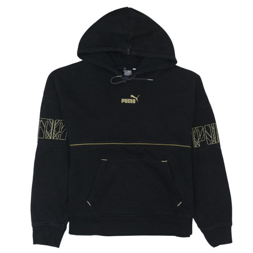 Puma Womens Black XL Pullover Hoodie Gold Logo Graphic Sweatshirt