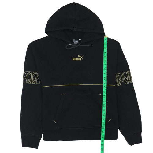 Puma Womens Black XL Pullover Hoodie Gold Logo Graphic Sweatshirt