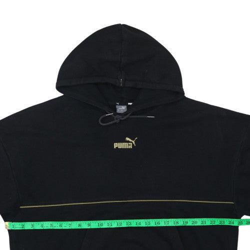Puma Womens Black XL Pullover Hoodie Gold Logo Graphic Sweatshirt