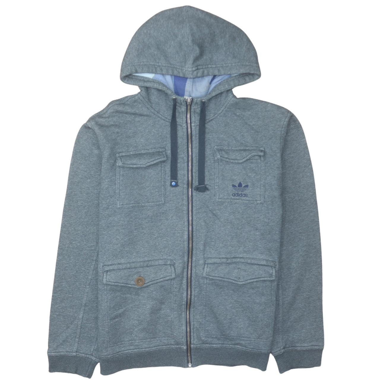 Adidas Mens Grey Full Zip Hooded Track Jacket Size L