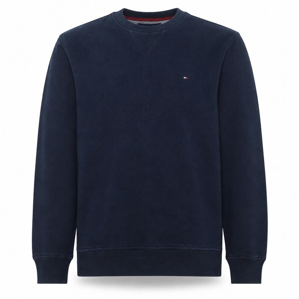 Front view of Tommy Hilfiger Men's Blue Crew Neck Cotton Sweatshirt, size M