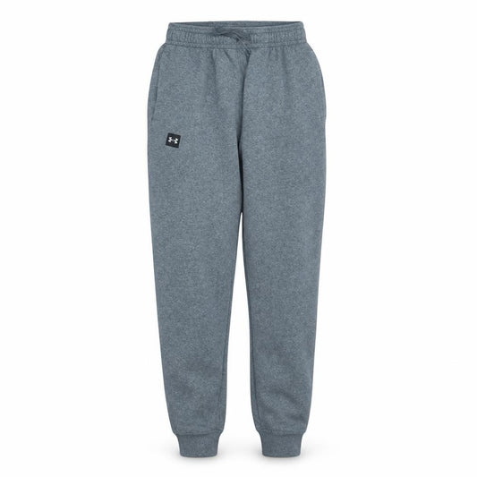 Front view of Under Armour Men's Grey Fleece Jogger Trousers, size M, Relaxed Fit