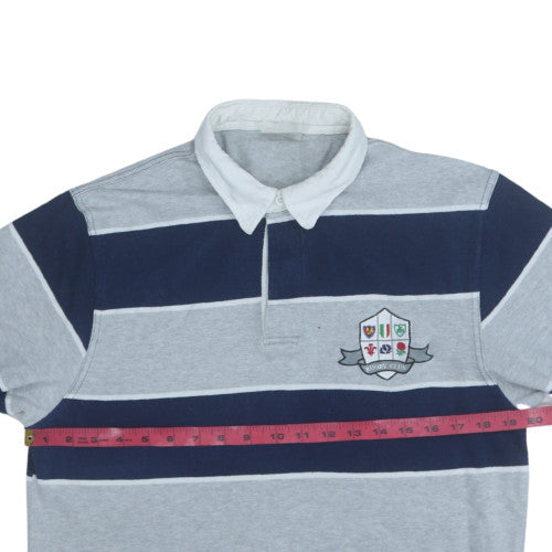 All Nations Mens Grey Blue Rugby Sweatshirt Small Long Sleeve