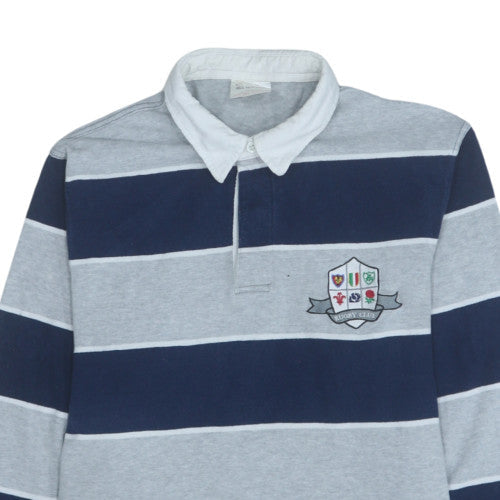 All Nations Mens Grey Blue Rugby Sweatshirt Small Long Sleeve