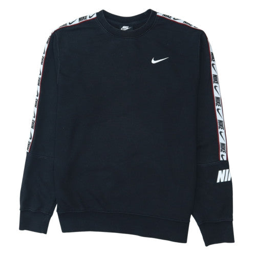 Nike Men's Black Small Crew Neck Logo Sweatshirt Cotton Blend
