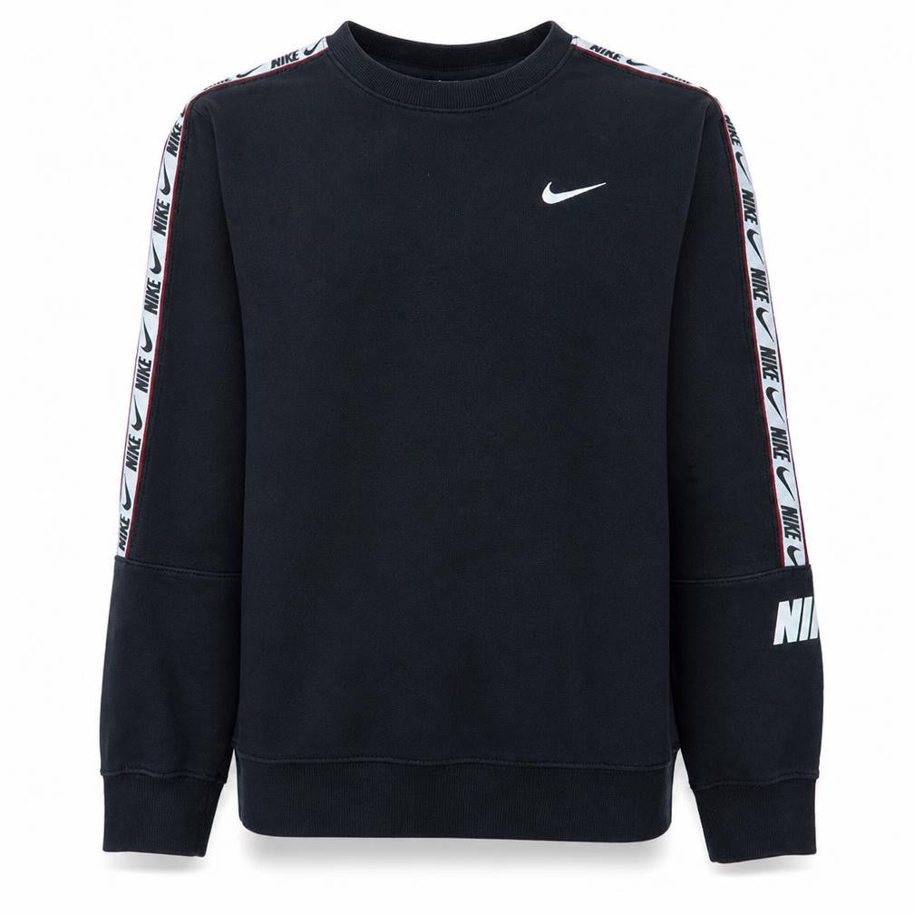 Front view of Nike Men's Black Small Crew Neck Logo Sweatshirt Cotton Blend
