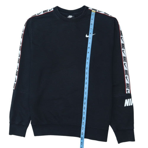 Nike Men's Black Small Crew Neck Logo Sweatshirt Cotton Blend
