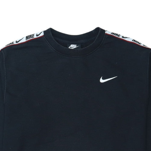 Nike Men's Black Small Crew Neck Logo Sweatshirt Cotton Blend