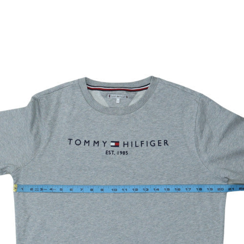 Tommy Hilfiger Men's Grey Cotton Crew Neck Logo Sweatshirt S