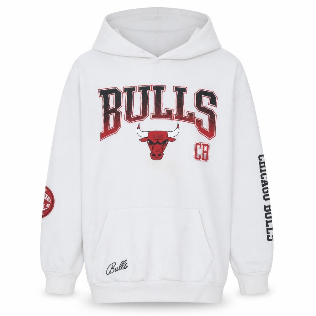 NBA Boys White Chicago Bulls Pullover Hoodie 13-14 Years Fleece Sweatshirt