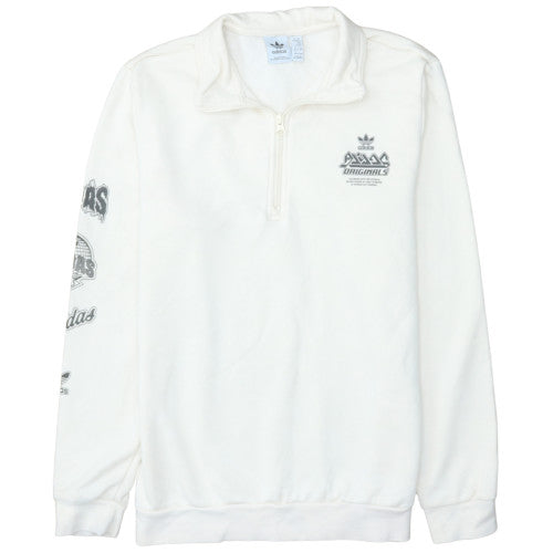 Adidas Boys White 1/2 Zip Fleece Sweatshirt 15-16 Years Originals Logo