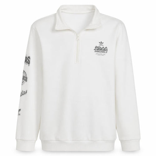 Adidas Boys White 1/2 Zip Fleece Sweatshirt 15-16 Years Originals Logo