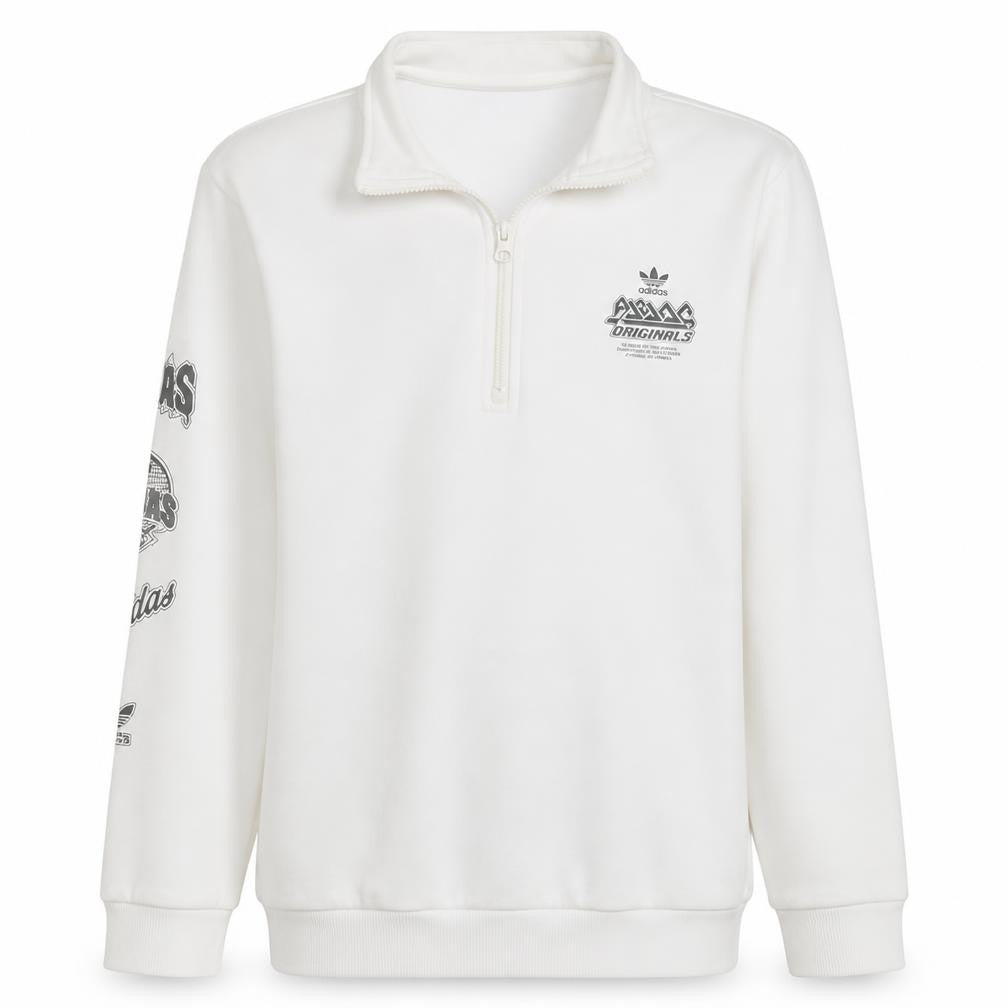 Adidas Boys White 1/2 Zip Fleece Sweatshirt 15-16 Years Originals Logo