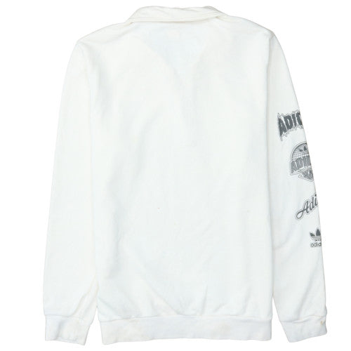 Adidas Boys White 1/2 Zip Fleece Sweatshirt 15-16 Years Originals Logo
