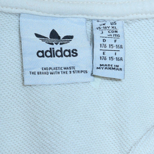Adidas Boys White 1/2 Zip Fleece Sweatshirt 15-16 Years Originals Logo