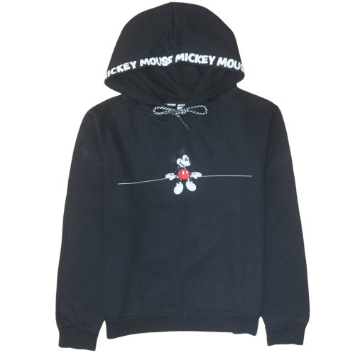 Disney Women Black Mickey Mouse Pullover Hoodie L 14/16 Graphic Print