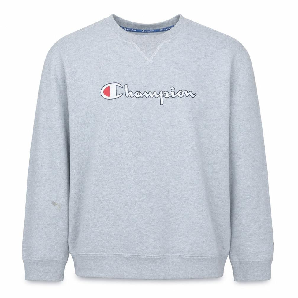 Front view of Champion Men's Grey Logo Pullover Sweatshirt, size L