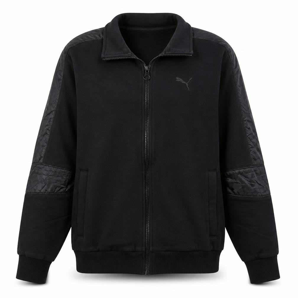 Front view of Puma Men's Black Medium Track Jacket Cotton Blend Full Zip