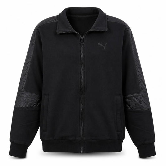 Front view of Puma Men's Black Medium Track Jacket Cotton Blend Full Zip