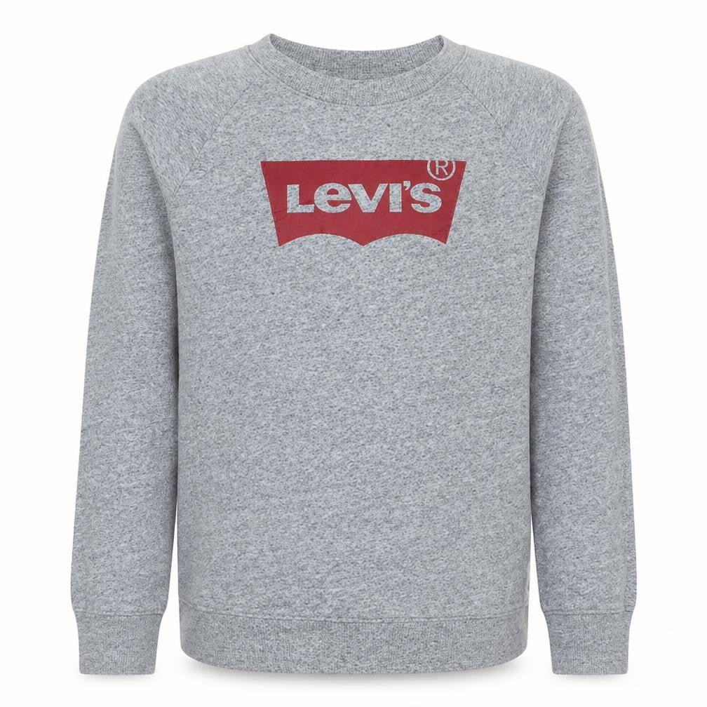Front view of Levi's Men's Grey Crew Neck Graphic Logo Pullover Sweatshirt, size S