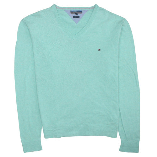 Tommy Hilfiger Men's Green V-Neck Cotton Pullover Jumper M