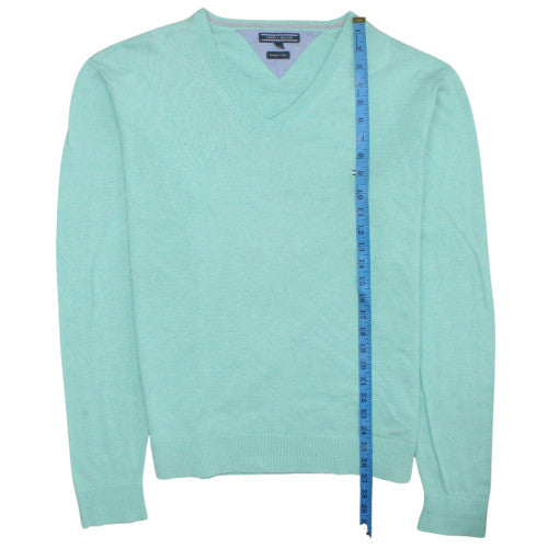 Tommy Hilfiger Men's Green V-Neck Cotton Pullover Jumper M