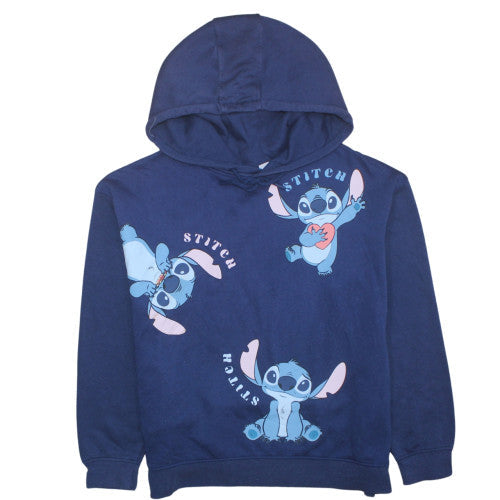 Disney Women Stitch Blue Pullover Hoodie L Graphic Print Cotton Blend