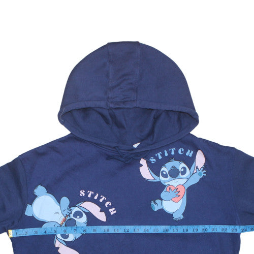 Disney Women Stitch Blue Pullover Hoodie L Graphic Print Cotton Blend