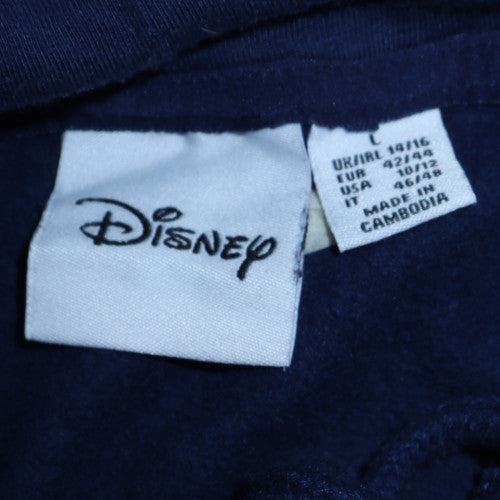 Disney Women Stitch Blue Pullover Hoodie L Graphic Print Cotton Blend