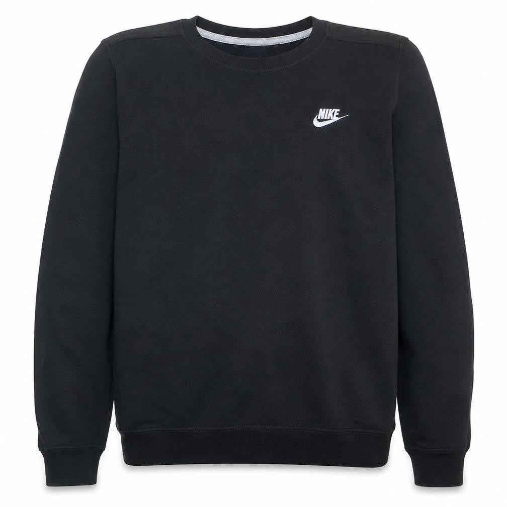 Front view of Nike men’s black medium crew neck pullover sweatshirt