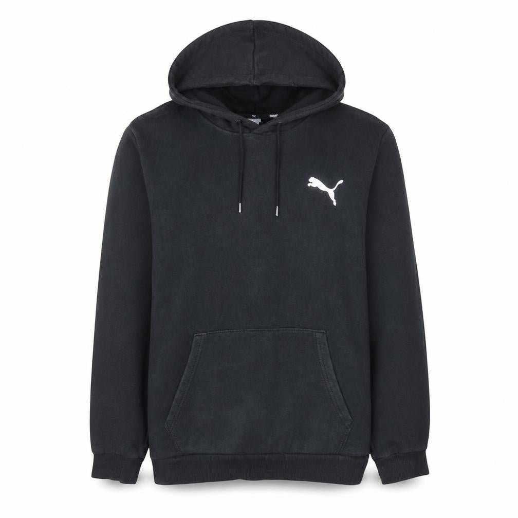 Front view of Puma Men's Black Pullover Hoodie Medium Fleece Logo Sweatshirt