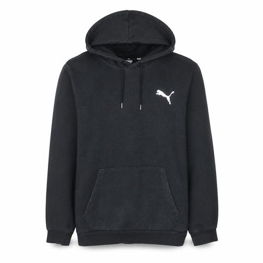 Front view of Puma Men's Black Pullover Hoodie Medium Fleece Logo Sweatshirt
