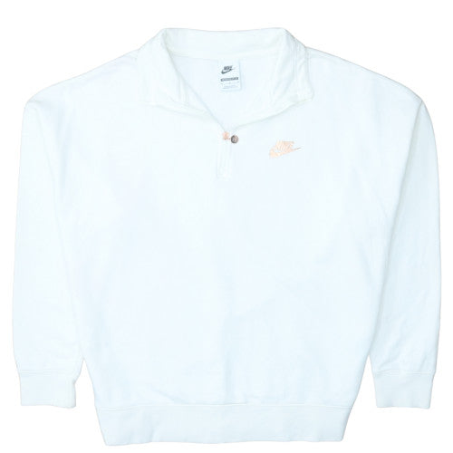 Nike Women White Oversized 1/4 Zip Sweatshirt M Cotton Blend