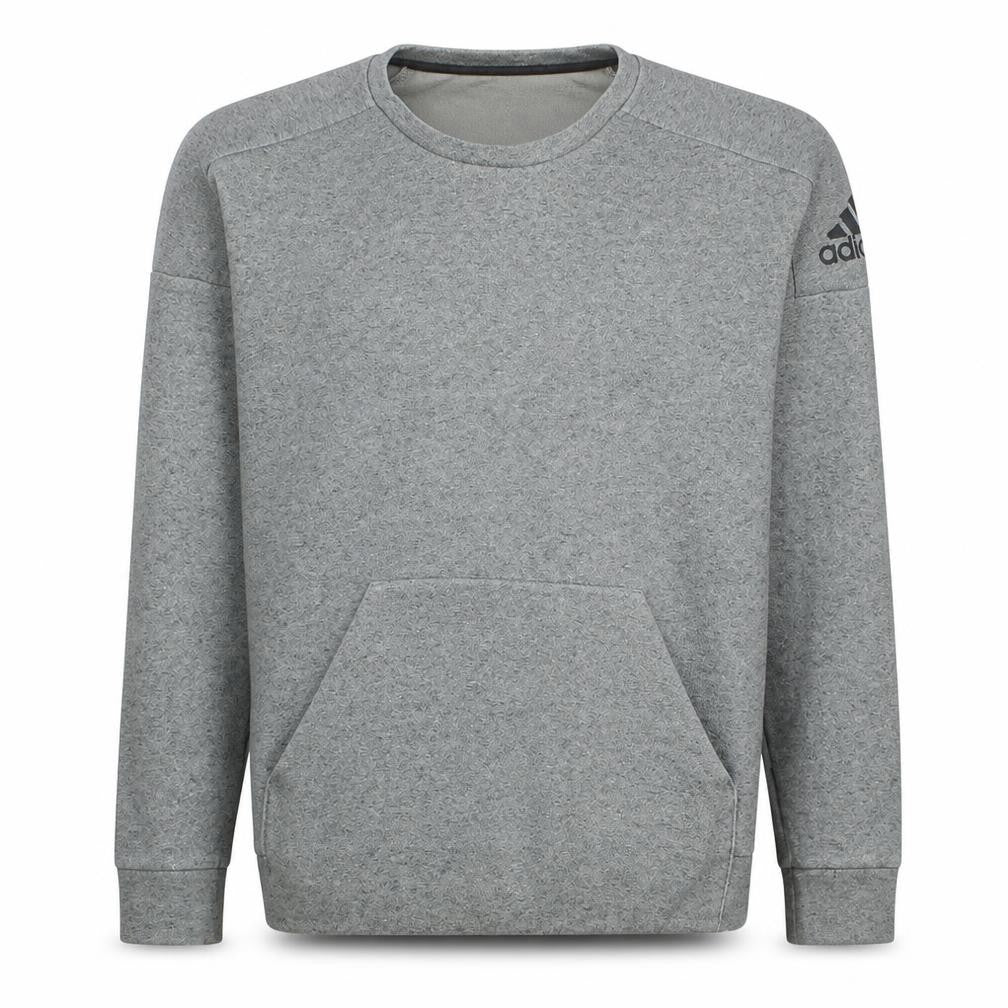 Front view of Adidas Men's Grey Pullover Sweatshirt, size S, Regular Fit