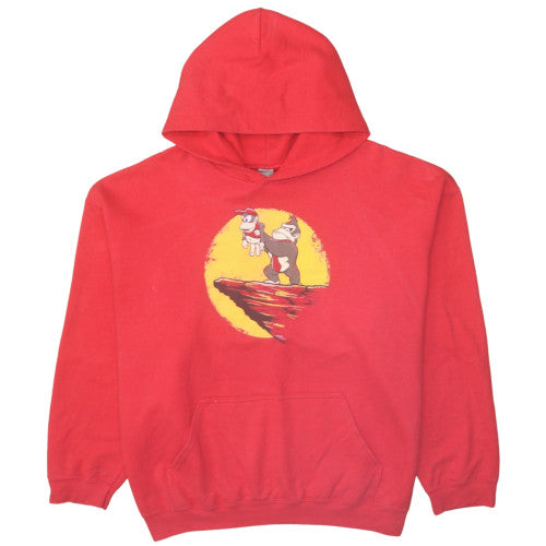 Gildan Men's Red XL Pullover Hoodie Cartoon Graphic Retro Style