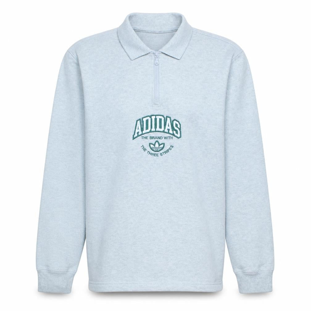 Front view of Adidas Men Grey 1/4 Zip Collared Sweatshirt Medium Embroidered Logo