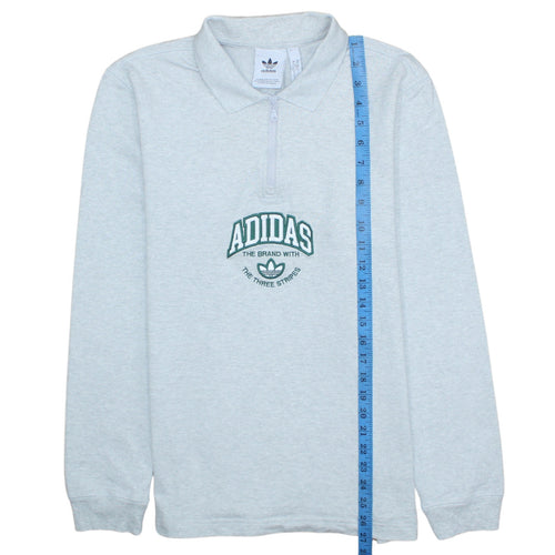 Adidas Men Grey 1/4 Zip Collared Sweatshirt Medium Embroidered Logo