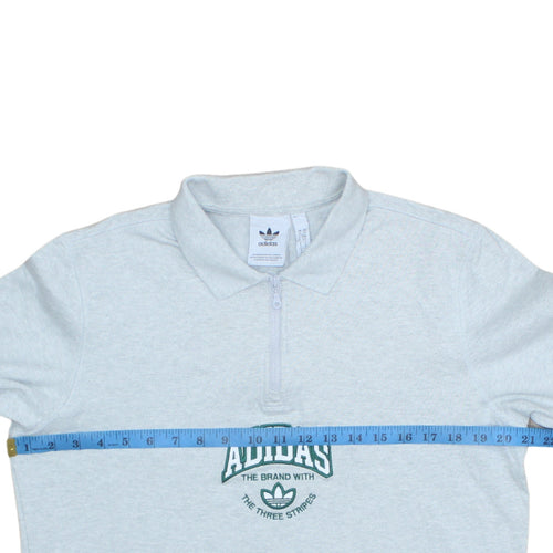 Adidas Men Grey 1/4 Zip Collared Sweatshirt Medium Embroidered Logo