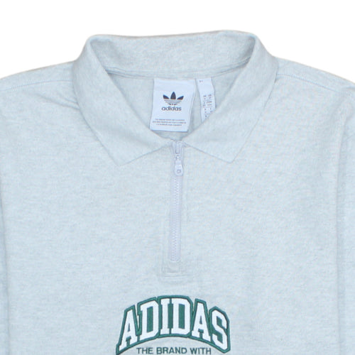 Adidas Men Grey 1/4 Zip Collared Sweatshirt Medium Embroidered Logo