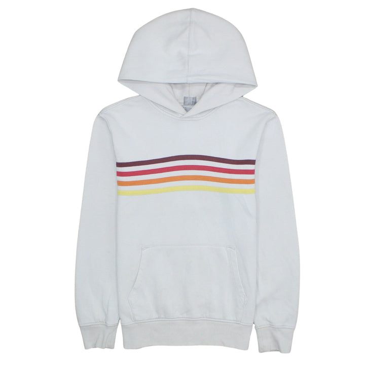 GAP Men's White Pullover Hoodie S Retro Rainbow Stripe Fleece Sweatshirt