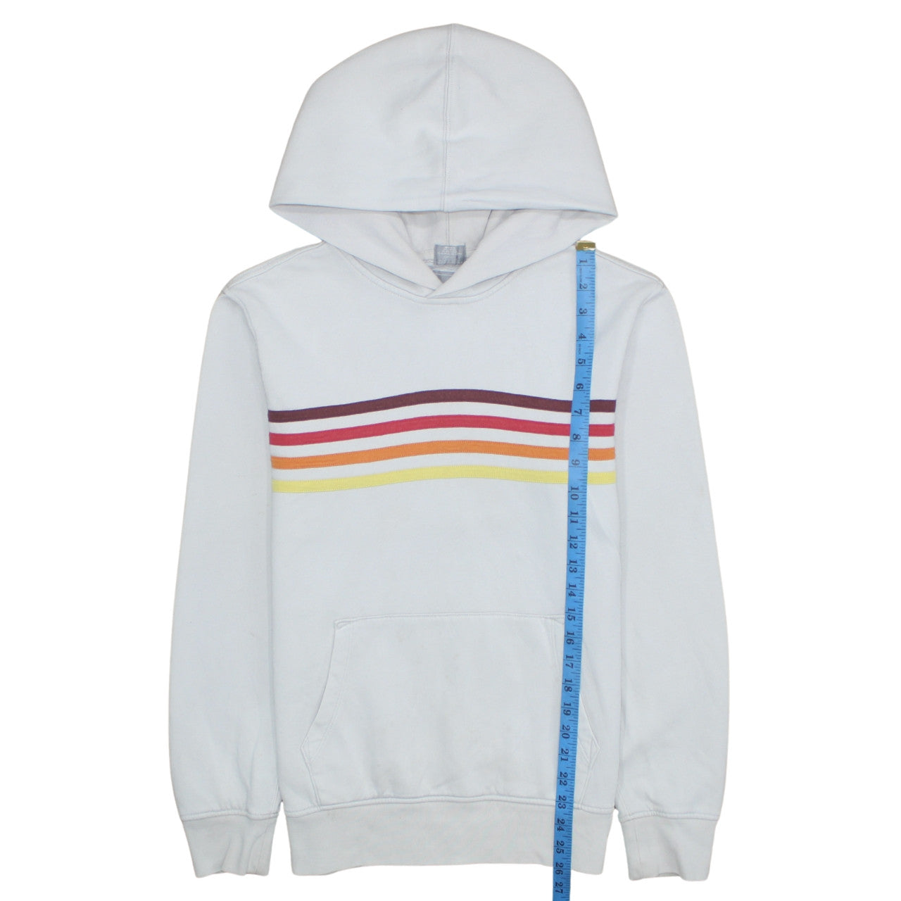 GAP Men's White Pullover Hoodie S Retro Rainbow Stripe Fleece Sweatshirt