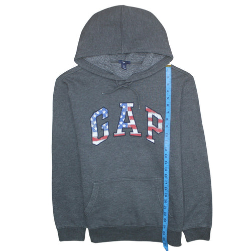 GAP Men's Grey Pullover Hoodie L USA Flag Logo Fleece Sweatshirt