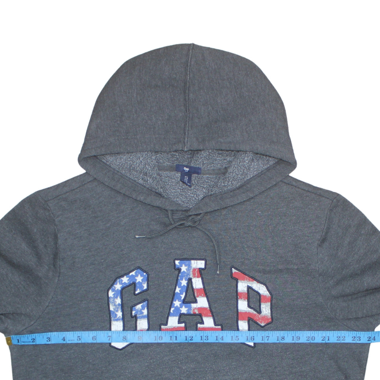 GAP Men's Grey Pullover Hoodie L USA Flag Logo Fleece Sweatshirt