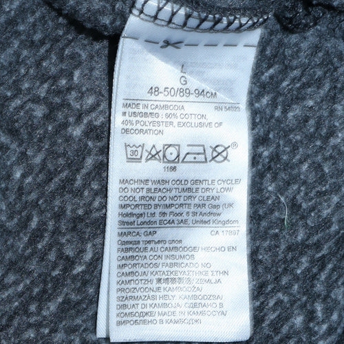 GAP Men's Grey Pullover Hoodie L USA Flag Logo Fleece Sweatshirt