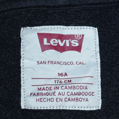 Levi's Boys Black Pullover Fleece Hoodie 16 Years Logo Print Casual Sweatshirt